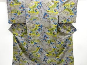 扇に草花模様織り出し手織り節紬着物